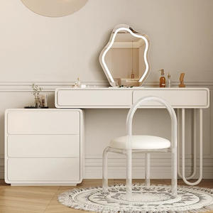 Tocador de dormitorio extensible crema de estilo moderno con taburete de espejo ajustable gabinete de maquillaje de madera tocador función de almacenamiento - Product Image 2