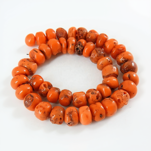 ลูกปัดปะการังสีส้มอิตาลีทรงรอนเดลล์เรียบ ขนาด 8 นิ้ว (ประมาณ 788 มม.) ทำด้วยมือจากหินธรรมชาติ ได้รับการรับรองโดยผู้ที่สาม PME GemsBeads - Product Image 1