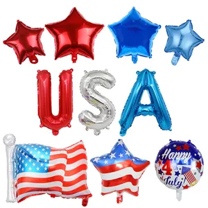 American Independence Day balloon party decorations helium USA red blue white star foil balloons