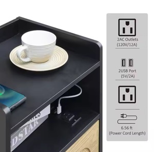 MAY HOME table de <span class=keywords><strong>chevet</strong></span> moderne canne noire 2 pièces en <span class=keywords><strong>rotin</strong></span> table de <span class=keywords><strong>chevet</strong></span> lot de deux avec station de charge Tailles et couleurs personnalisées - Product Image 3