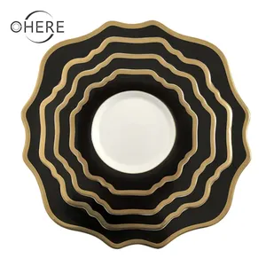 Assiette à dîner en forme de tournesol de couleur noire, ensemble de <span class=keywords><strong>vaisselle</strong></span> de fête de banquet de mariage, plat en porcelaine mat de 13 pouces, vente en gros - Product Image 1