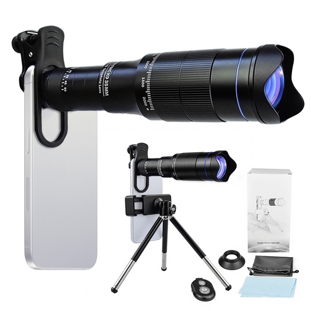 40X Mobile Phone Telephoto Lens Kit with Lens Clip + Phone Holder + Extendable Mini Tripod + Remote Shutter