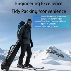 Extra Long <b>Ski</b> Bag Rolling Foldable Compact Riveted Wheel Base Reflective Stripe Padded Shoulder Strap Snowboard Travel Case - Product Image 4