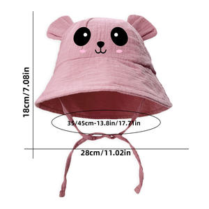 봄과 여름을 재고 새로운 유럽과 미국 어린이 거즈 분지 모자 아기 핫 스탬핑 곰 버킷 모자 아기 태양 모자 - Product Image 3