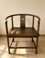 Fauteuil à dossier rond en bois massif C2380, finition noyer, chaise d'appoint orientale pour salle de thé, bureau, salle à manger