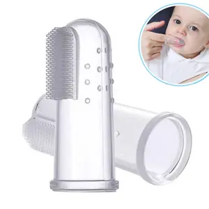 Escova de dedo de silicone para bebês, produtos infantis de massagem transparente para dentes