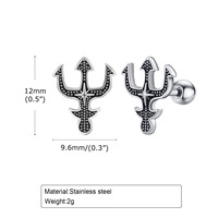 Piercing d'oreille Trident en acier inoxydable pour homme, bijou gothique punk marin hypoallergénique, plaqué rhodium