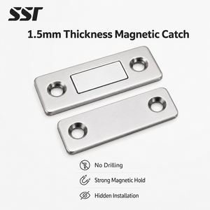 Loquet magnétique adhésif dissimulé sans perçage de 1,5 mm pour porte coulissante de placard et meuble - Product Image 1