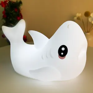 New Design USB Rechargeable Bedside Touch Lamp Silicone Nursery Night Lights Color Changing Cute Lamp Shark for Room Decoration