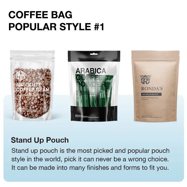 12oz 250g 500g 1kg sacchetto di caffè imballaggio sacchetti di caffè macinato stampati personalizzati riciclabili riutilizzabili