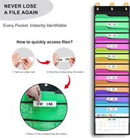 Organisateur de fichiers mural suspendu à 10 poches, poches transparentes noires, design peu encombrant, 47''H X 14''L, crochets pour graphiques, rangement pour papier