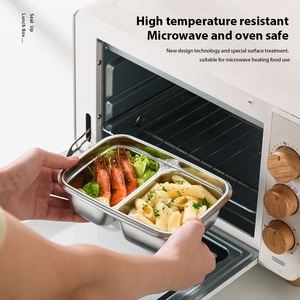 Lonchera de Acero Inoxidable 304 para Microondas, Recipientes para Niños, Lonchera Bento Aislada a Prueba de Fugas con 2 <span class=keywords><strong>Compartimentos</strong></span> - Product Image 2