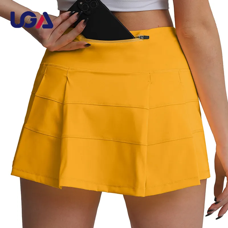 テニス服女性カジュアルアスレチックスポーツウェアランニングショート弾性2層ファッションスポーツテニスドレス電話ポケット付き