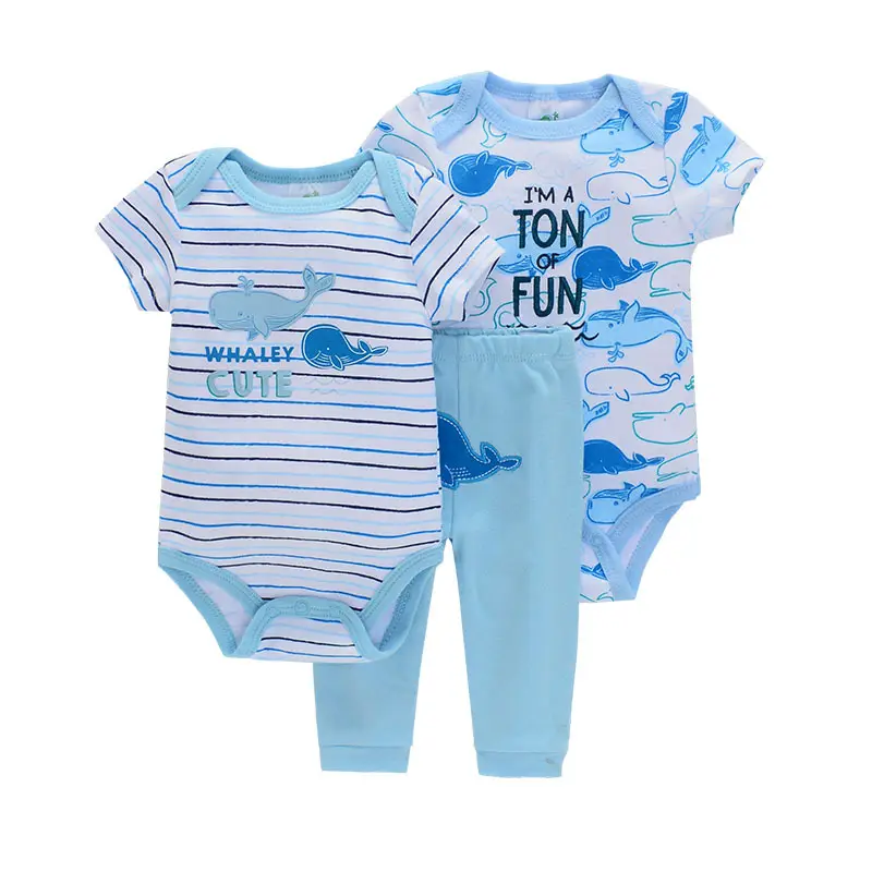 Set pakaian bayi baru, baju monyet 2 + 1 celana katun berkualitas tinggi 3-12 bulan