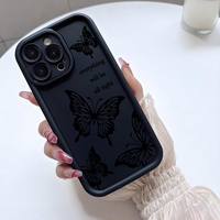 Coque de téléphone portable antichoc en TPU avec motif papillon noir et design d'objectif en échelle pour iPhone 12 13 14 15 16 17 18 Pro Max