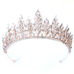 Couronne de mariée occidentale <span class=keywords><strong>à</strong></span> feuilles entières et cristaux étincelants, coiffe de princesse pour fille, accessoires pour cheveux en alliage et strass - Product Image 1