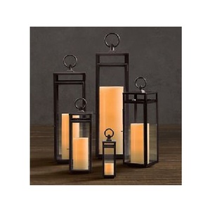 Modern <b>Black</b> Metal <b>Lantern</b> Candle Holder Set Decorative Glass <b>Lanterns</b> with Ring Handle for Home Decor Wedding Centerpieces - Product Image 5