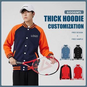 Healthy Organic Cotton Men's Jackets Baseball Uniform Casual Matching Color Fleece Jackets - Product Image 4