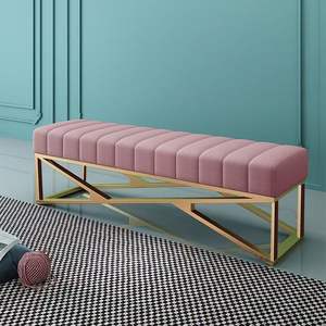 Modern Living Room <b>Bench</b> Stainless Steel Base <b>Velvet</b> Upholstered Fabric Ottoman Stool for Home Hotel Furniture - Product Image 1
