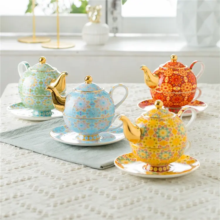 Englisch einfarbig Voll wickel Aufkleber bunte feine Bone China Teekanne Teese rvice für eine/Tee für eine Teekanne mit Tasse