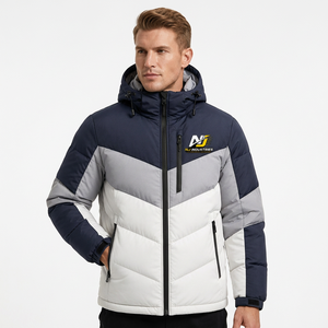 Veste matelassée à capuche pour homme, coupe-vent, style sportif, avec fermeture éclair, color block, pour l'hiver - Product Image 2