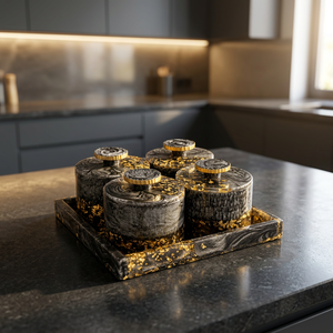 Modern Luxury Ceramic <b>Spice</b> <b>Jars</b> Set Black Gold Marbled Design Air Tight Storage Bottles Kitchen Condiment Containers - Product Image 1