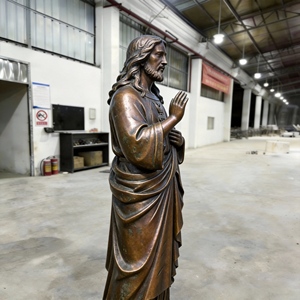 Cœur Sacré de Jésus en Cuivre Patiné et Bronze, Style Classique Traditionnel Européen, pour Art Sacré d'Église et de Sanctuaire - Product Image 5