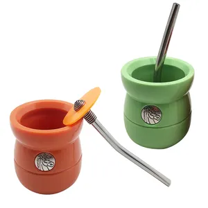 BPA Free Customized Logo, Argentina Yerba Gourd Mate Plastic Drink Tea Cup With Bombilla Straw/