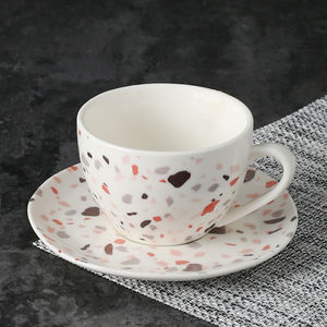 Style moderneTerazzo <span class=keywords><strong>Passion</strong></span> Imprimé Logo personnalisé Tasse à café et soucoupe en céramique de chine osseuse Service à café thé expresso latte en porcelaine - Product Image 1