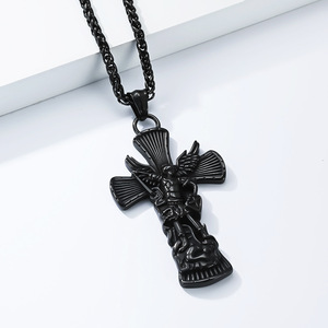yunnique retro style Archangel St. Michael Michael <b>titanium</b> steel cross necklace, niche and unique archangel pendan - Product Image 4