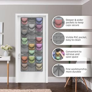 Organisateur de chapeaux à 24 poches, support mural en métal rectangulaire à suspendre sur la porte pour casquettes de baseball - Product Image 2