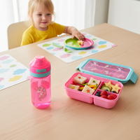 Ensemble de boîte à lunch et gourde de camping pour enfants, 16 oz, écologique, sans BPA, anti-fuite, avec paille intégrée