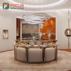 Vitrine de présentation de bijoux en bois avec éclairage LED, en métal, haut de gamme, pour boutique de détail, présentoir intérieur - Product Image 1