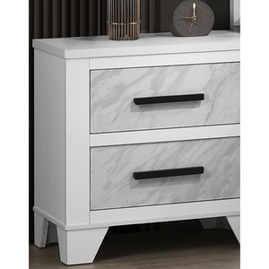 White Nightstand With Faux Marble Insert Black Bar Pulls Bedroom <b>Storage</b> <b>Drawer</b> Cabinet Rubberwood Construction - Product Image 4