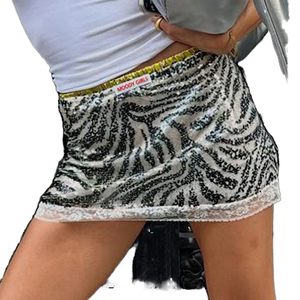 <b>Sexy</b> Breathable Knitted Spandex/Polyester Summer <b>Mini</b> <b>Skirts</b> Ladies Sequined Lace Stylish Nightclub Straight In-Stock - Product Image 1