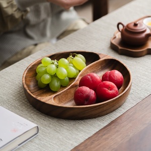 Ensemble de plateaux de service en bois de noyer, ronds et ovales, avec compartiments, pour le thé, les collations, usage hôtelier - Product Image 4
