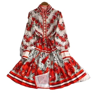 Abito Midi a-line da donna a vita alta <span class=keywords><strong>elegante</strong></span> <span class=keywords><strong>abbigliamento</strong></span> Casual da donna all'ingrosso motivo floreale vita naturale giorno antistatico - Product Image 1