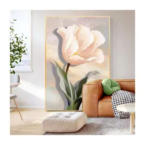 Hot Sale Best Modern Abstract hand paint filter effect Pink Flower Poster Print Wall Art Rolled Canvas Painting For Living Room