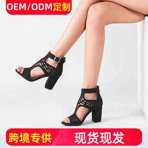 Sandalias de Tacón para Mujer, Punta Abierta, Tacón Grueso, Transpirables, con Correa Trasera y Hebilla, Estilo Elegante, Tacón Medio, Color Negro - Product Image 5
