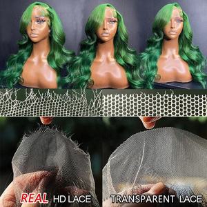 Perruque <span class=keywords><strong>Courte</strong></span> Bob Droite Colorée avec Dentelle HD, Noire et Vert Foncé, Cheveux Humains Non Traités, Perruque Bob <span class=keywords><strong>Courte</strong></span> Sans Colle avec Dentelle Frontale - Product Image 4