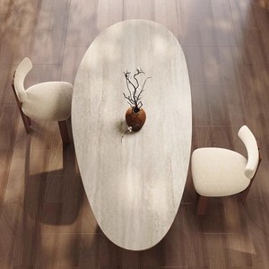 Table à manger en forme de goutte d'eau en pierre, style nordique français du milieu du siècle, en <span class=keywords><strong>bois</strong></span> de noyer massif, design rétro Wabi-Sabi pour la maison - Product Image 3