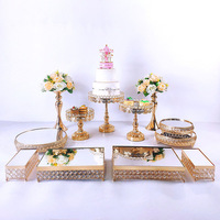 Fournitures pour fêtes de mariage, outils pour gâteaux, plateau de présentation en métal, plateau rond miroir doré, ensemble de supports à gâteaux pour desserts