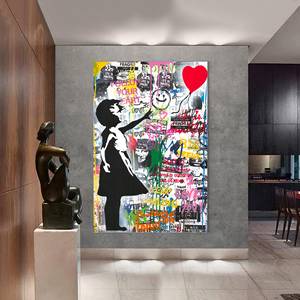 Dipinto a Olio su Tela Ragazza con Palloncini, Graffiti Moderni, Pop Art Street, Stile <span class=keywords><strong>Banksy</strong></span> - Product Image 4