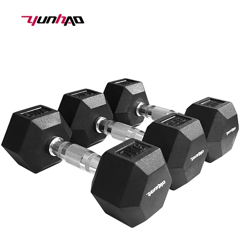 Wholesale China Manufacturer Custom Free Weight Gym 3-100 LB 1-60 KG Set Metal Handle Cast Iron Rubber Hex Hexagon Dumbbell