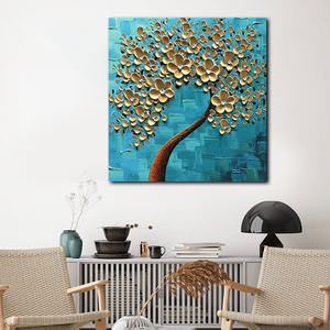 Peinture <span class=keywords><strong>à</strong></span> l'huile épaisse art 3D couteau doré peinture arbres verts décoration de la maison moderne art mural peinture dessinée <span class=keywords><strong>à</strong></span> la main - Product Image 3