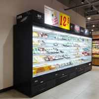 Multifunctionele verticale koelvitrine met open multideck koeling en luchtkoeling voor vers fruit, groenten en melk