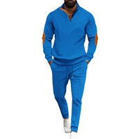 Ensemble 2 pièces pour homme : Sweat-shirt à col montant semi-boutonné avec empiècements gaufrés aux coudes et pantalon à cordon de serrage