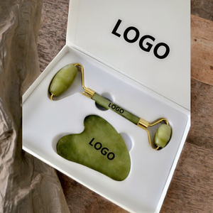 Rodillo de jade <span class=keywords><strong>HD</strong></span> con logotipo personalizado y juego de masajeador facial Gua Sha para cara y ojos Rodillo de masaje de jade profesional - Product Image 2