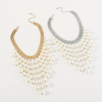 Collier multi-rangs à pampilles de perles, plaqué or, motif géométrique tendance, style vintage années 20, élégant, luxueux, pour femme, mariée, été