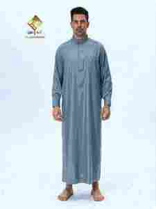 Al Haramain <b>Men</b> <b>Thobe</b> Long Sleeve Cotton Prayer Robe Solid Color Floor Length Modest Style Middle East Traditional Clothing - Product Image 3